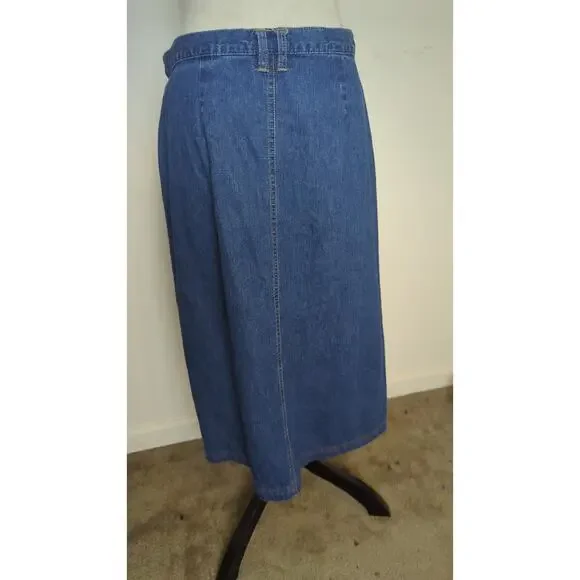 Vintage Cottagecore Prairie Cotton Denim Midi Button Down Skirt Women's 12 - Picture 8 of 8